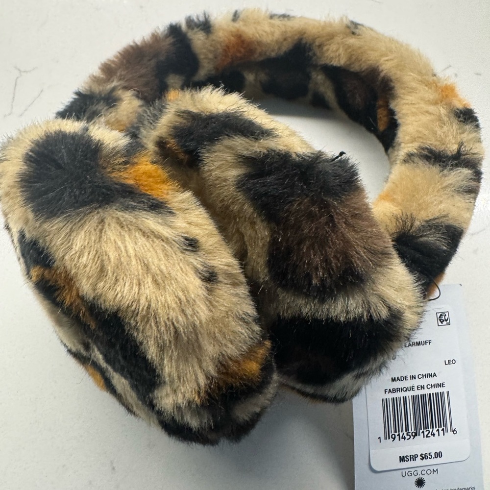 UGG Leopard Print Faux Fur Earmuffs NWT